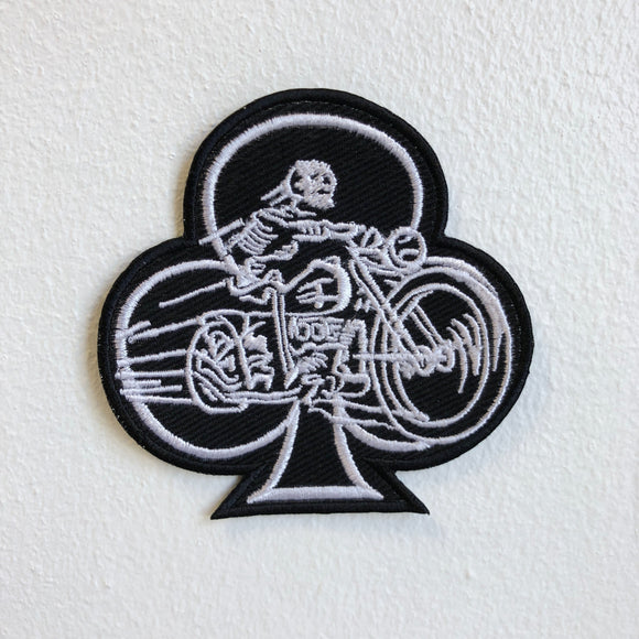 Club Symbol Riding Skeleton Biker Iron on Sew on Embroidered Patch - Fun Patches