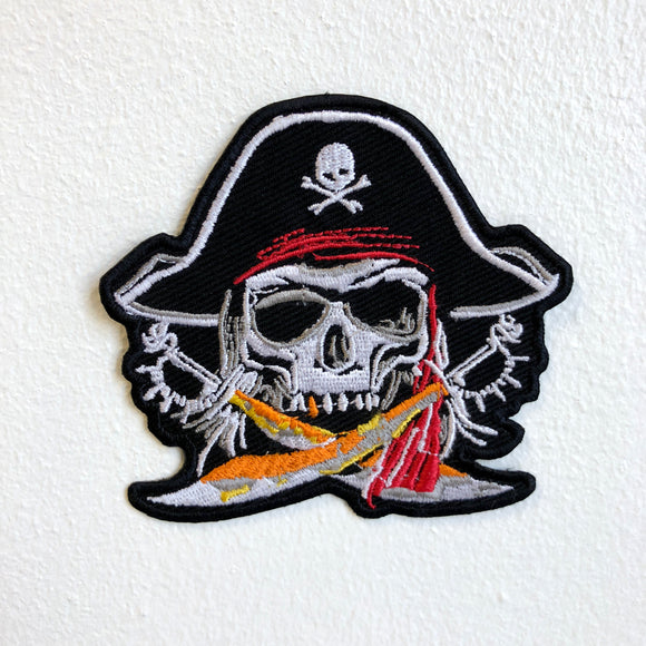 Pirate Skull with hat and Swords Iron Sew on Embroidered Patch - Fun Patches
