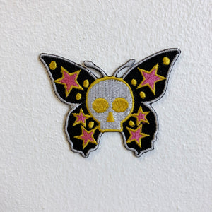 Butterfly with Skull Yellow Iron Sew on Embroidered Patch - Fun Patches