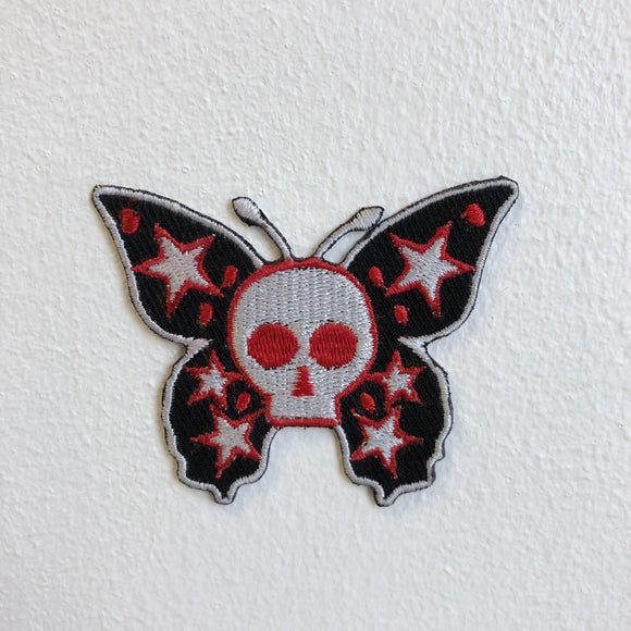 Butterfly with Skull Black Iron Sew on Embroidered Patch - Fun Patches