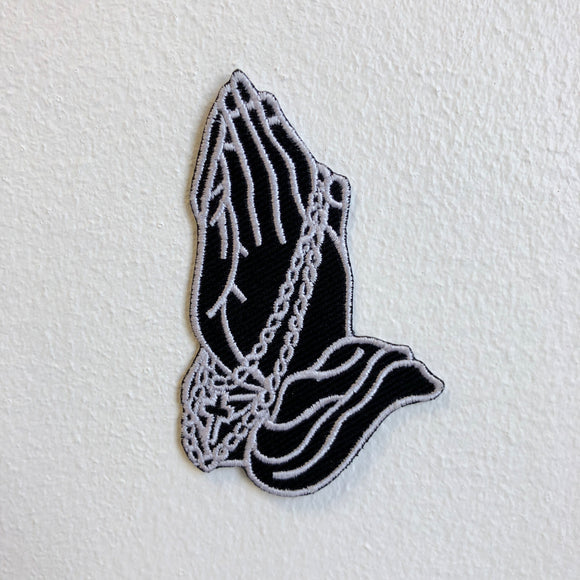New Praying Hand Black Iron Sew on Embroidered Patch - Fun Patches