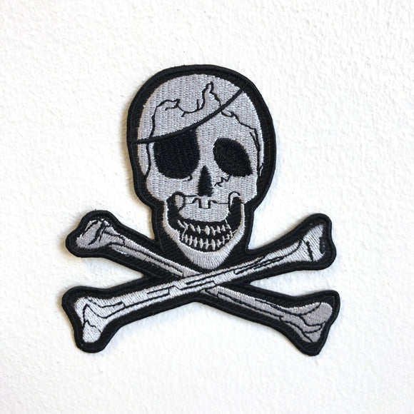 Pirate Skull with Eye Patch White Iron Sew on Embroidered Patch - Fun Patches