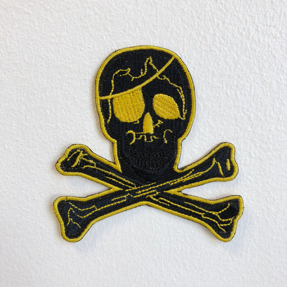 Pirate Skull with Eye Patch Yellow Iron Sew on Embroidered Patch - Fun Patches