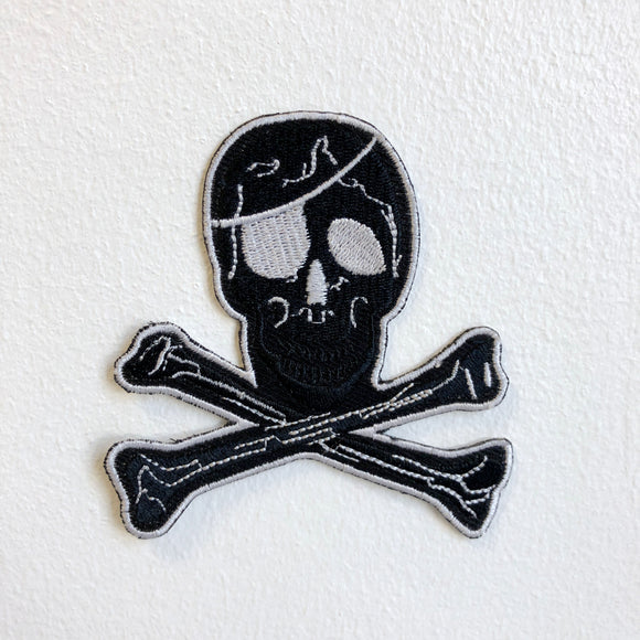 Pirate Skull with Eye Patch Black Iron Sew on Embroidered Patch - Fun Patches