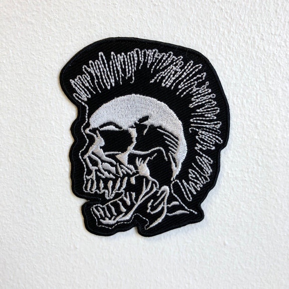 Punk Head Skull with Spike Hair Iron Sew on Embroidered Patch - Fun Patches