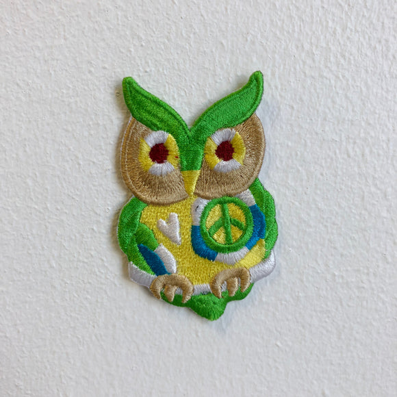 Cute Owl with Peace Logo Iron Sew on Embroidered Patch - Fun Patches
