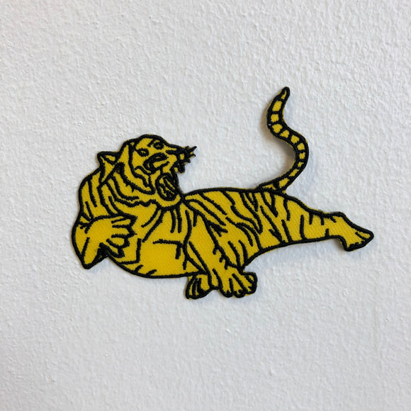 Roaring and Jumping Tiger Animal Iron Sew on Embroidered Patch - Fun Patches