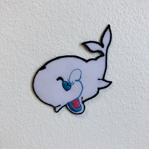Cute Whale Smiley Blue Iron Sew on Embroidered Patch - Fun Patches