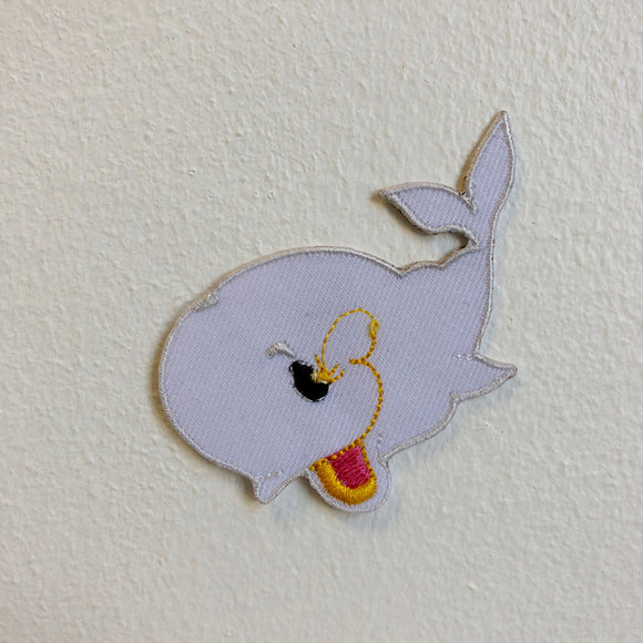 Cute Whale Smiley White Iron Sew on Embroidered Patch - Fun Patches