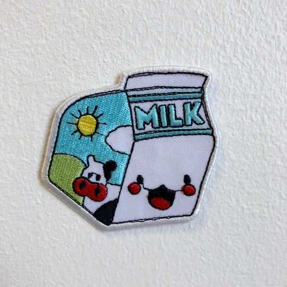 Cute Smiley Milk Box Iron Sew on Embroidered Patch - Fun Patches