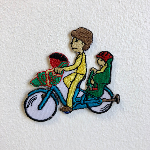 Cute Family Bicycle Ride Kids Iron Sew on Embroidered Patch - Fun Patches