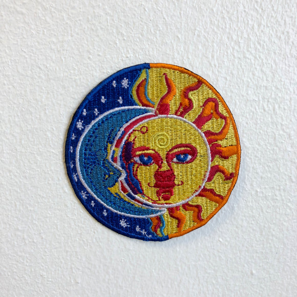 Blue Moon and Yellow Sun Eclipse Valentino ROSI Iron Sew on Embroidered Patch - Fun Patches