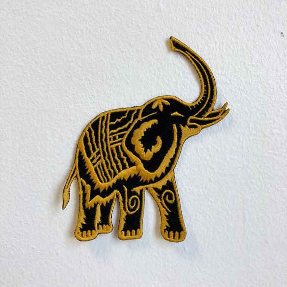 Big Animal Happy Mammoth Yellow Iron Sew on Embroidered Patch - Fun Patches