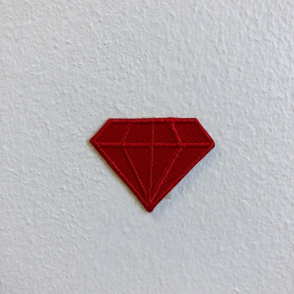Red Diamond Heart Iron Sew on Embroidered Patch - Fun Patches