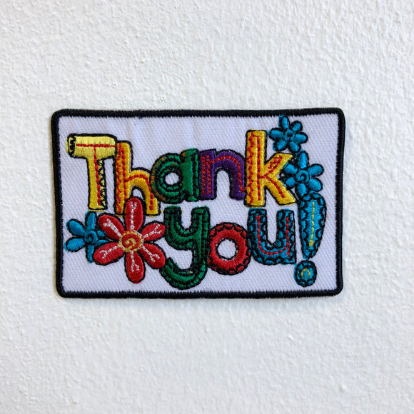 Thank You with Flowers Iron Sew on Embroidered Patch - Fun Patches