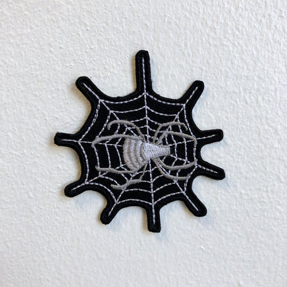 Spider Web with Black Spider Iron Sew on Embroidered Patch - Fun Patches