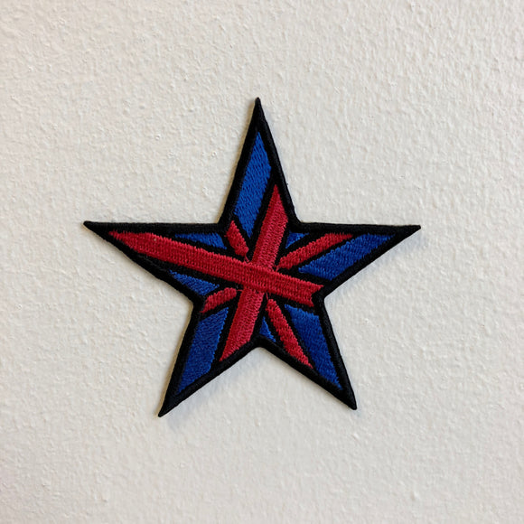 Star Military Flag Blue Iron Sew on Embroidered Patch - Fun Patches