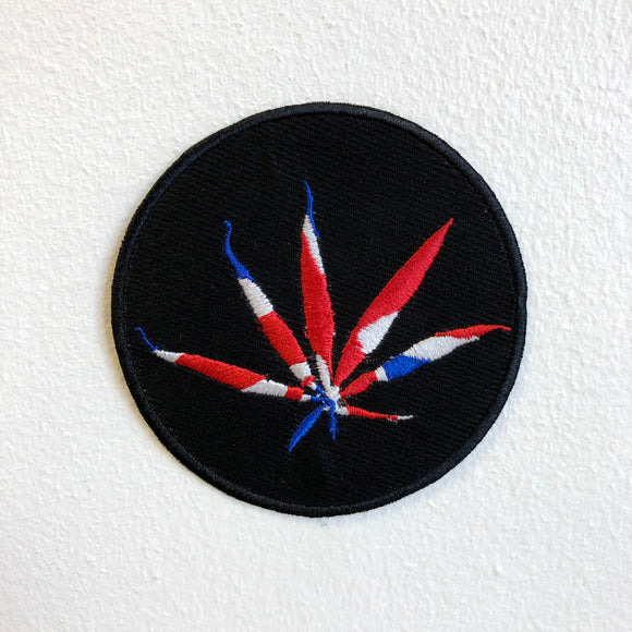Weed Flower with Flag Round Iron Sew on Embroidered Patch