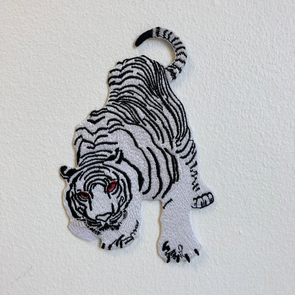 White Snow Tiger Iron Sew on Embroidered Patch