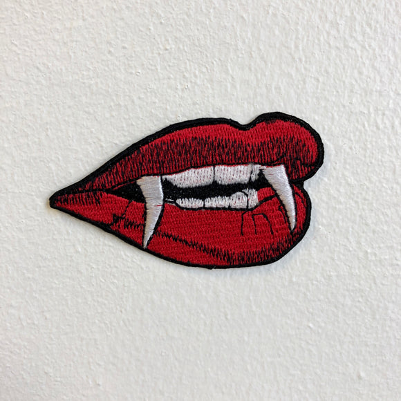 Vampire Lips and Teeth Iron Sew on Embroidered Patch