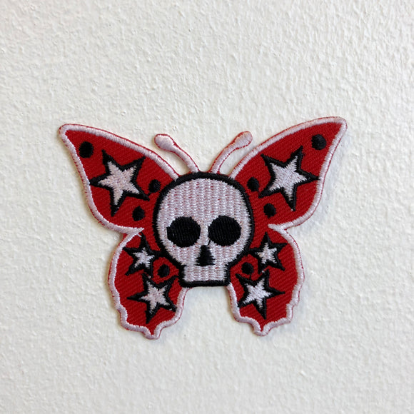 Butterfly with Skull Red Iron Sew on Embroidered Patch - Fun Patches