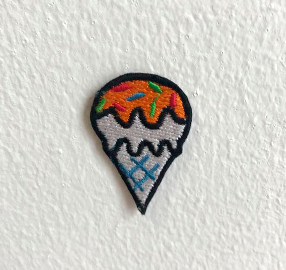 Ice Cream Cone Colourful Art Badge Orange Iron or sew on Embroidered Patch - Fun Patches