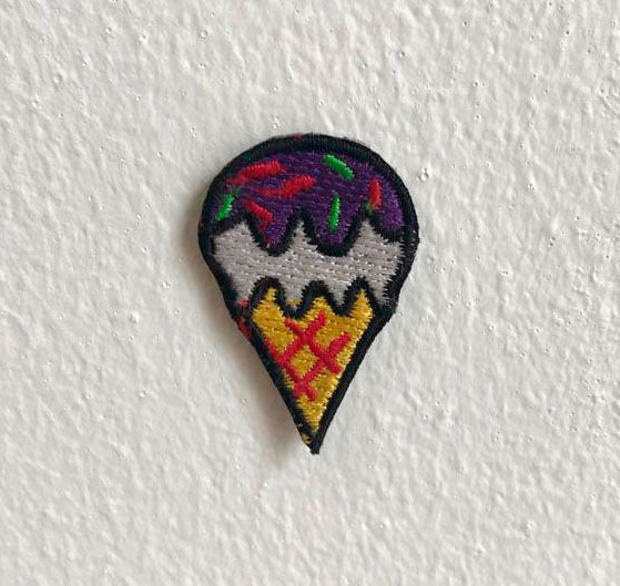 Ice Cream Cone Colourful Art Badge Purple Iron or sew on Embroidered Patch - Fun Patches