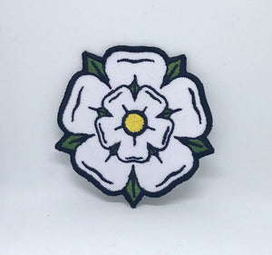 White, Black and Red Yorkshire Rose iron on sew on Embroidered Patch