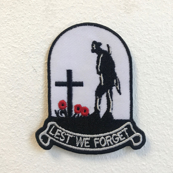 Lest we Forget Army Remembrance Poppy Badge Iron on Sew on Embroidered Patch - Fun Patches