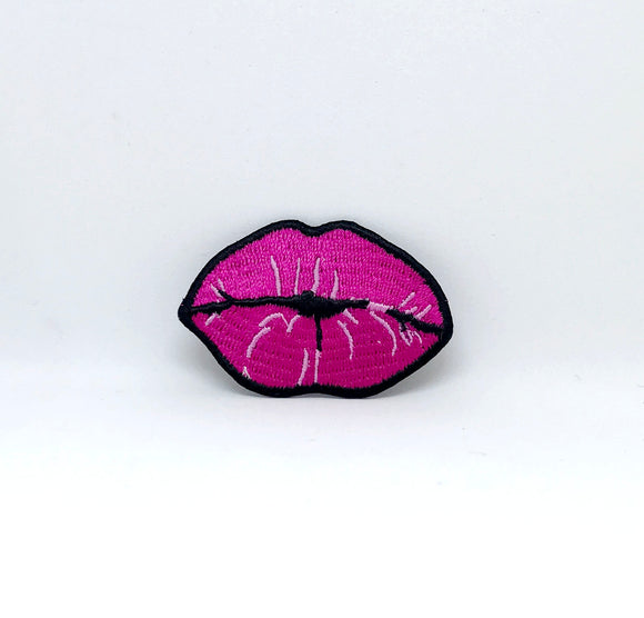 Lip Patch Kiss Iron Sew On Embroidered Applique - Hot Pink - Fun Patches
