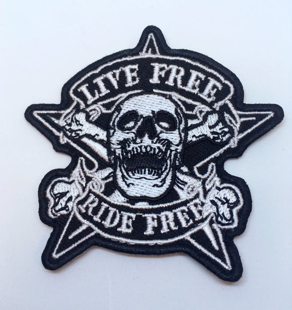 Live Free Ride Fee Biker Iron on Sew on Embroidered Patch - Fun Patches