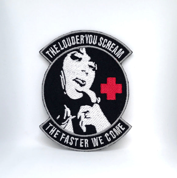 Louder You Scream Faster We Come Black Iron Sew on Embroidered Patch - Fun Patches