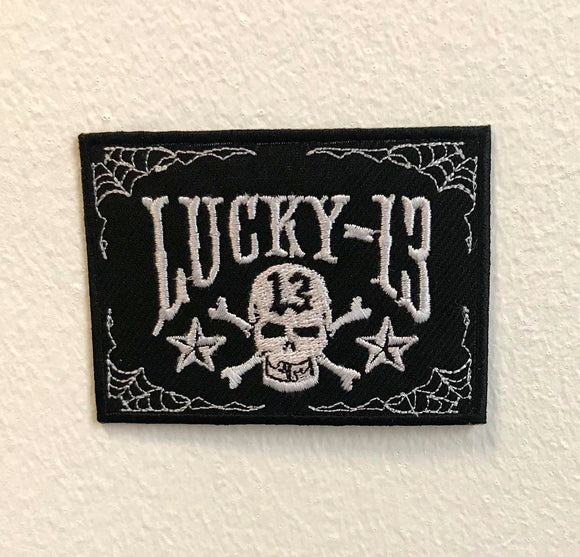 Lucky 13 Skull Art Badge Clothes Iron on Sew on Embroidered Patch - Fun Patches