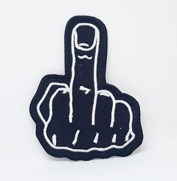 Middle Finger Motorcycle  Iron Sew On Embroidered Patch - Black - Fun Patches