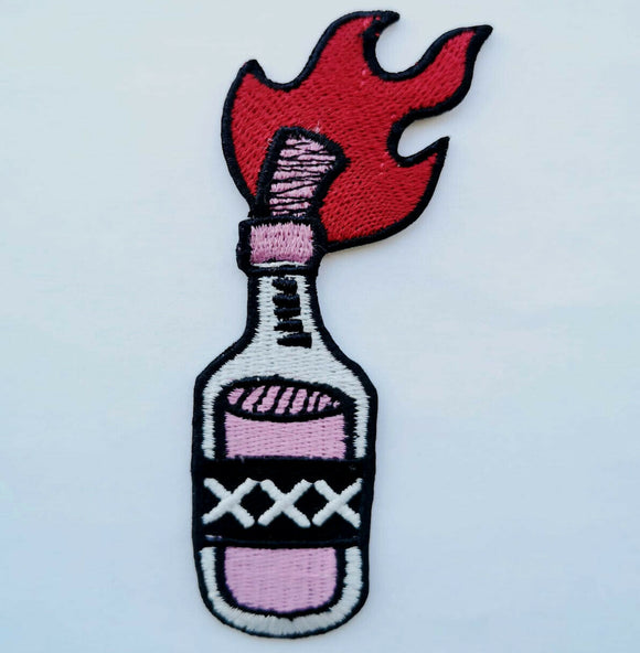 Molotov bottle with fire clothing jacket badge Iron on Sew on Embroidered Patch