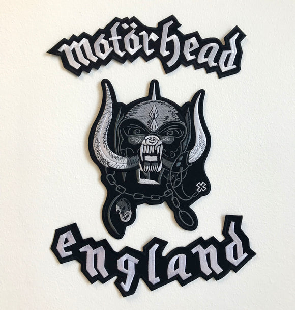 Motorhead England 3 Piece Set Large Biker Jacket Back Sew On Embroidered Patch - Fun Patches