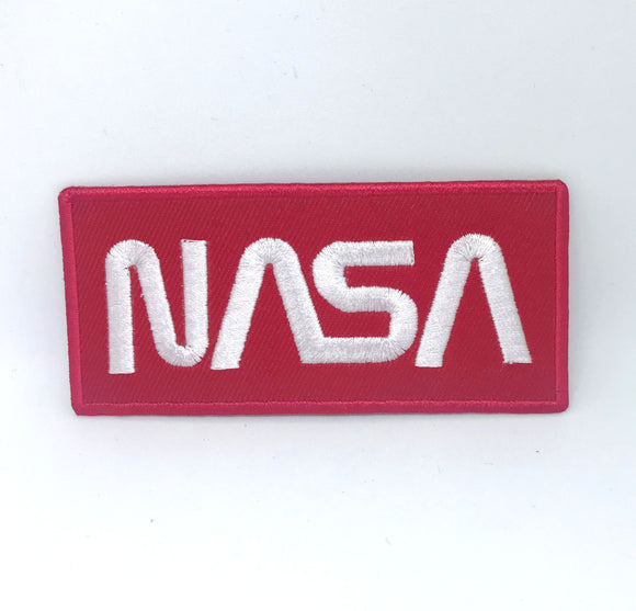 NASA Space Agency Iron On Sew on Embroidered Patch - White on Red - Fun Patches