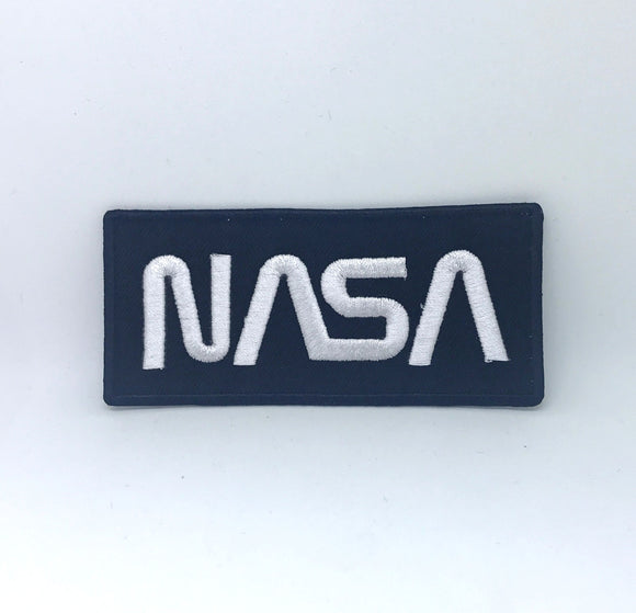 NASA Space Agency Iron On Sew on Embroidered Patch - White on Black - Fun Patches