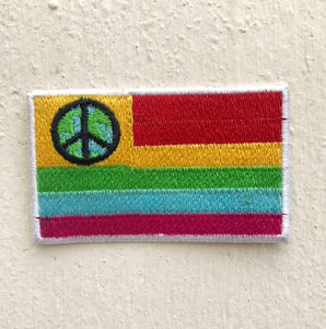 Colourful Flag with peace logo Iron on Sew on Embroidered Patch - Fun Patches