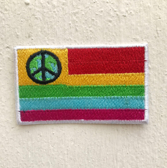 Colourful Flag with peace logo Iron on Sew on Embroidered Patch - Fun Patches