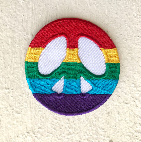 Peace logo colourful with rainbow colour Iron on Sew on Embroidered Patch - Fun Patches