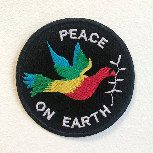 Peace on Earth Flying Bird Iron on Sew on Embroidered Patch - Fun Patches