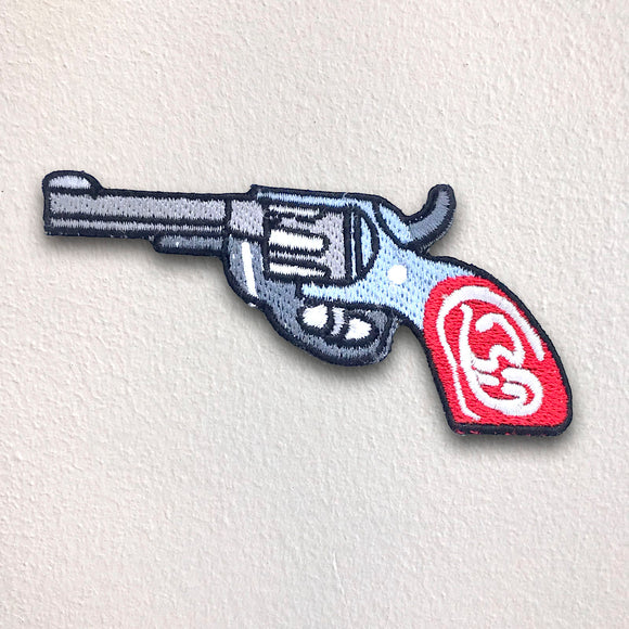 Cool Cowboy Western Revolver Iron on Sew on Embroidered Patch - Fun Patches
