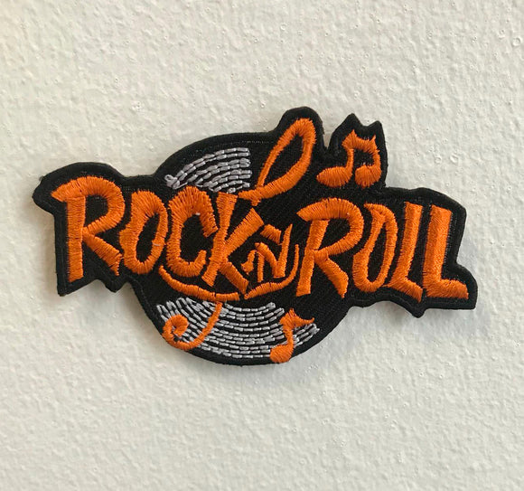 Rock n Roll Music Art Badge Orange Iron on Sew on Embroidered Patch - Fun Patches