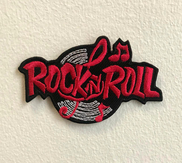 Rock n Roll Music Art Badge Red Iron on Sew on Embroidered Patch - Fun Patches