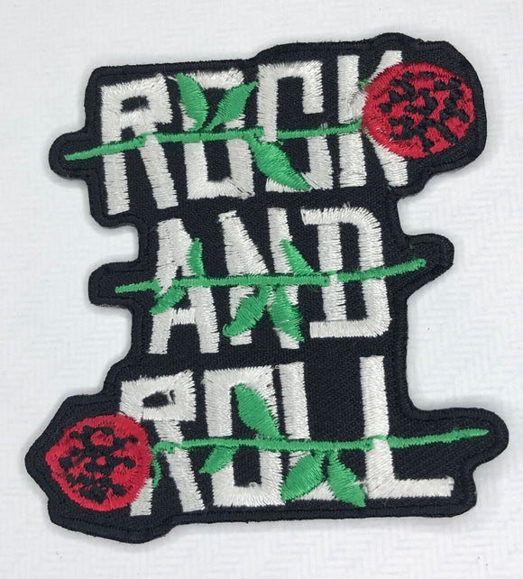 Rock and Roll with Flower Music Badge Clothing Iron on Sew on Embroidered Patch