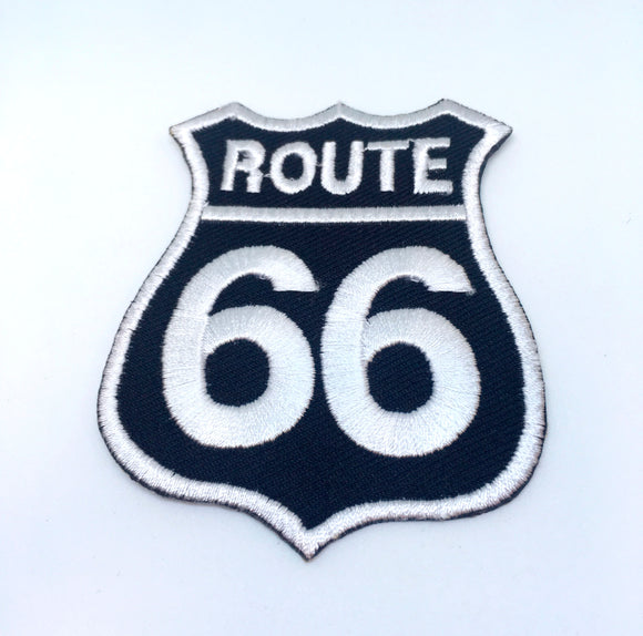 Route 66 Highway Sign Biker Jacket Iron on Sew on Embroidered Patch - White - Fun Patches