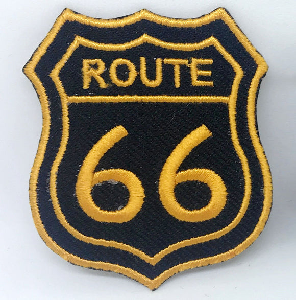 US Route 66 Car Motorcycle Biker Jacket Motif Iron on Embroidered Patch - Golden