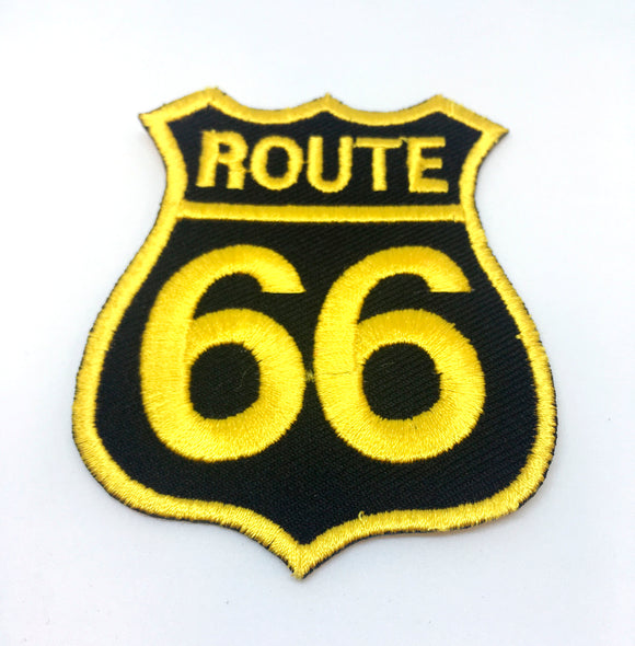 Route 66 Highway Sign Biker Jacket Iron on Sew on Embroidered Patch - Yellow - Fun Patches