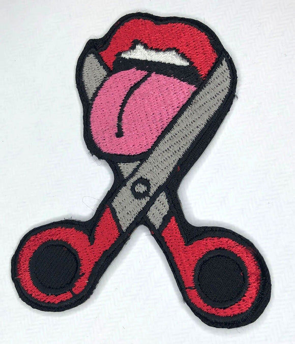 Scissor with Tongue Art Badge Clothing Jacket Iron on Sew on Embroidered Patch